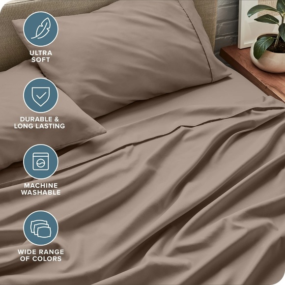 Bare Home Split King Sheet Set - 1800 Ultra-Soft Microfiber Bed Sheets - Taupe - Picture 8 of 8